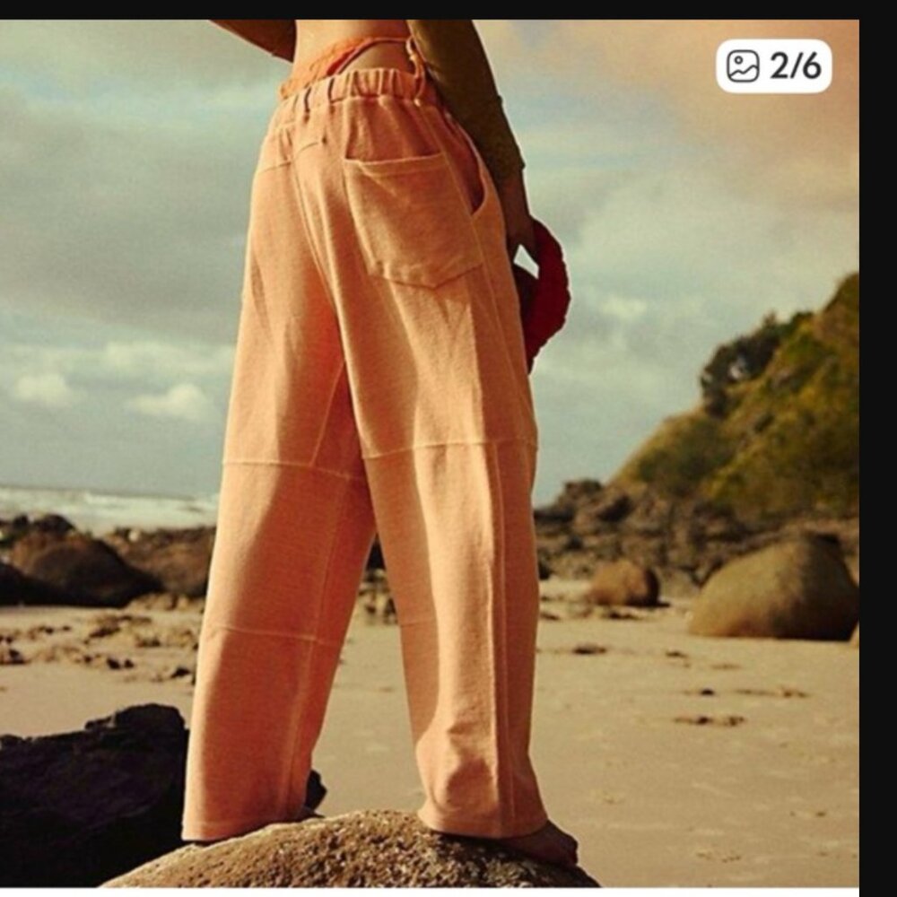 Free People FP Movement Score Board Pants Medium Pastel Peach Barrel Leg NEW